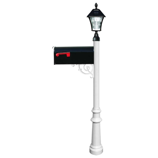 Qualarc Post w/economy mailbox, fluted base, white color w/black solar lamp LPST-800-E1-SL-WHT - main